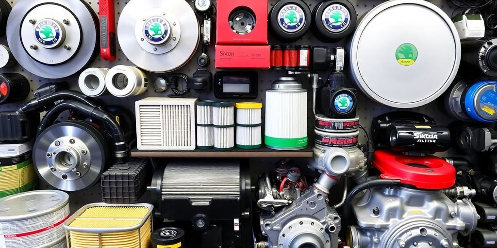 Quality Skoda spare parts displayed in an organized manner.