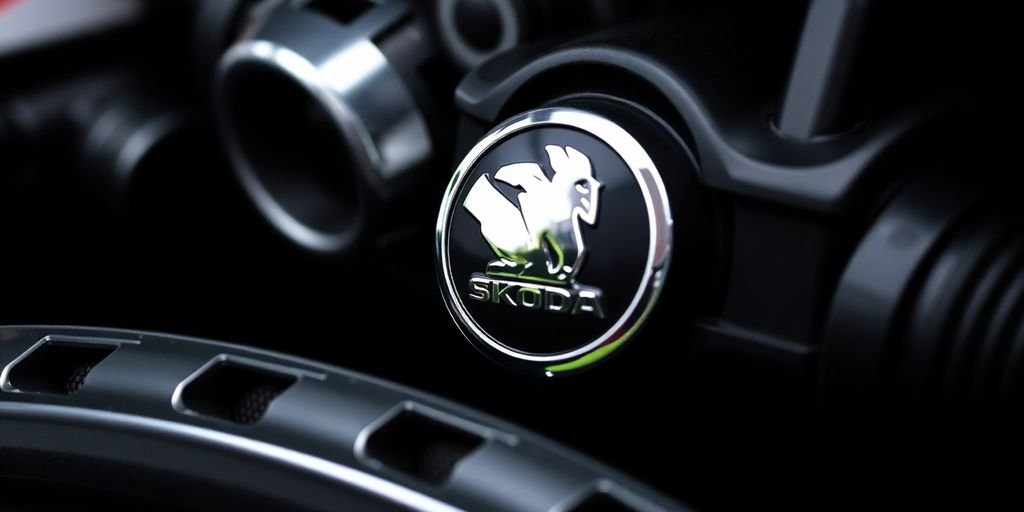 Skoda emblem on a new car part.