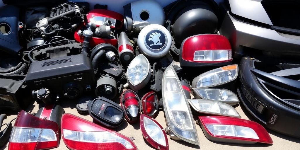 Used Skoda Fabia parts laid out.
