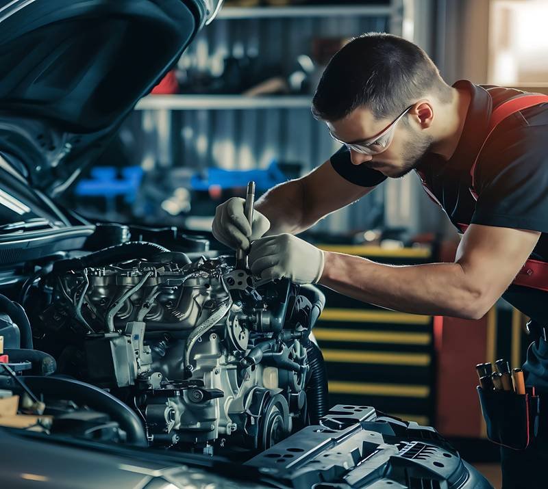 a mechanic working on a car engine