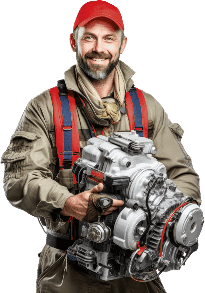a person holding a large engine