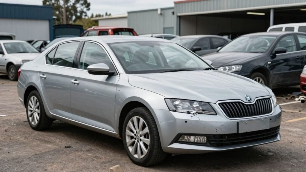 Skoda Superb car parts at a wrecking yard.