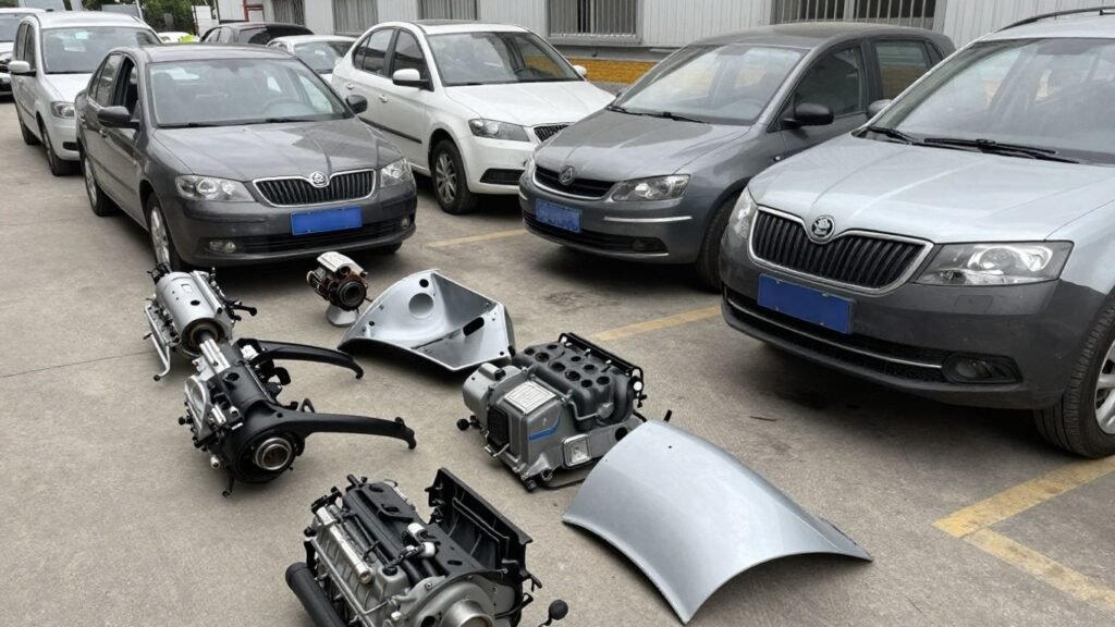Skoda car being dismantled for parts