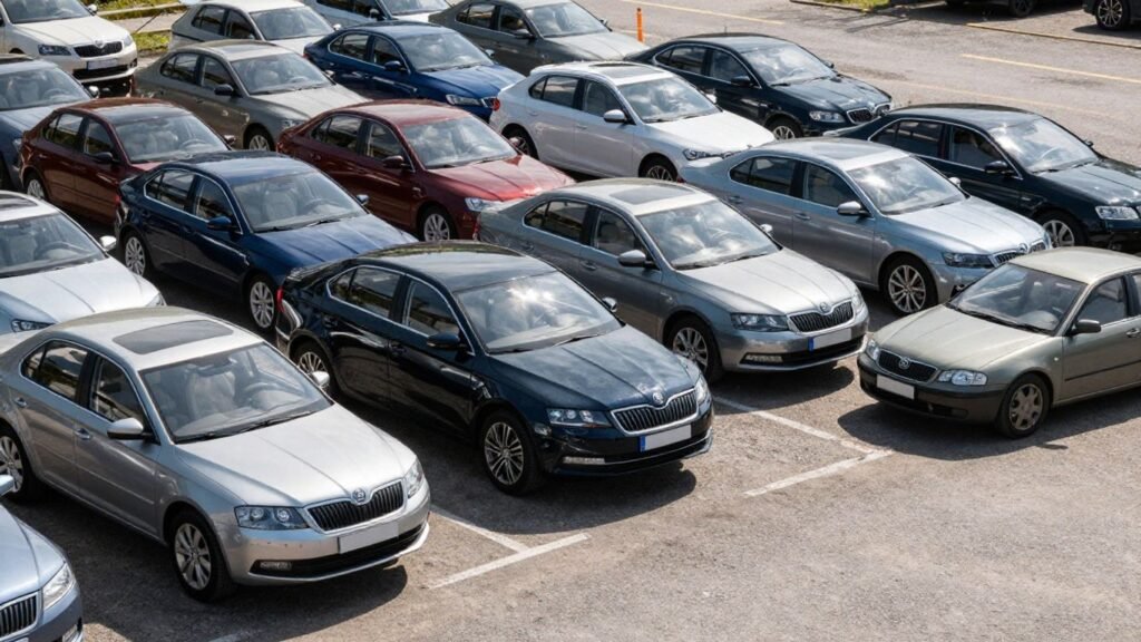 Skoda car wreckers yard in Brisbane with vehicles.